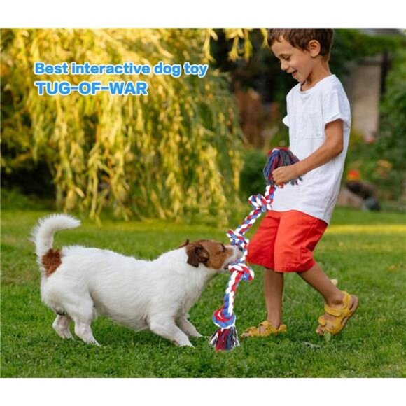 Dog Rope Toys for Aggressive Chewers, Tug of War Dog Toy with 5 Knot Rope for - Picture 2 of 5